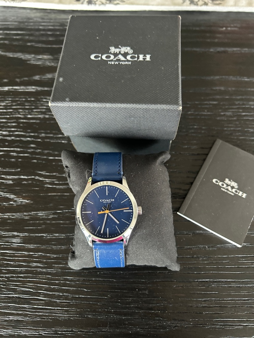 COACH Blue Dial Leather Strap Watch with Silver Case.  Brand new battery